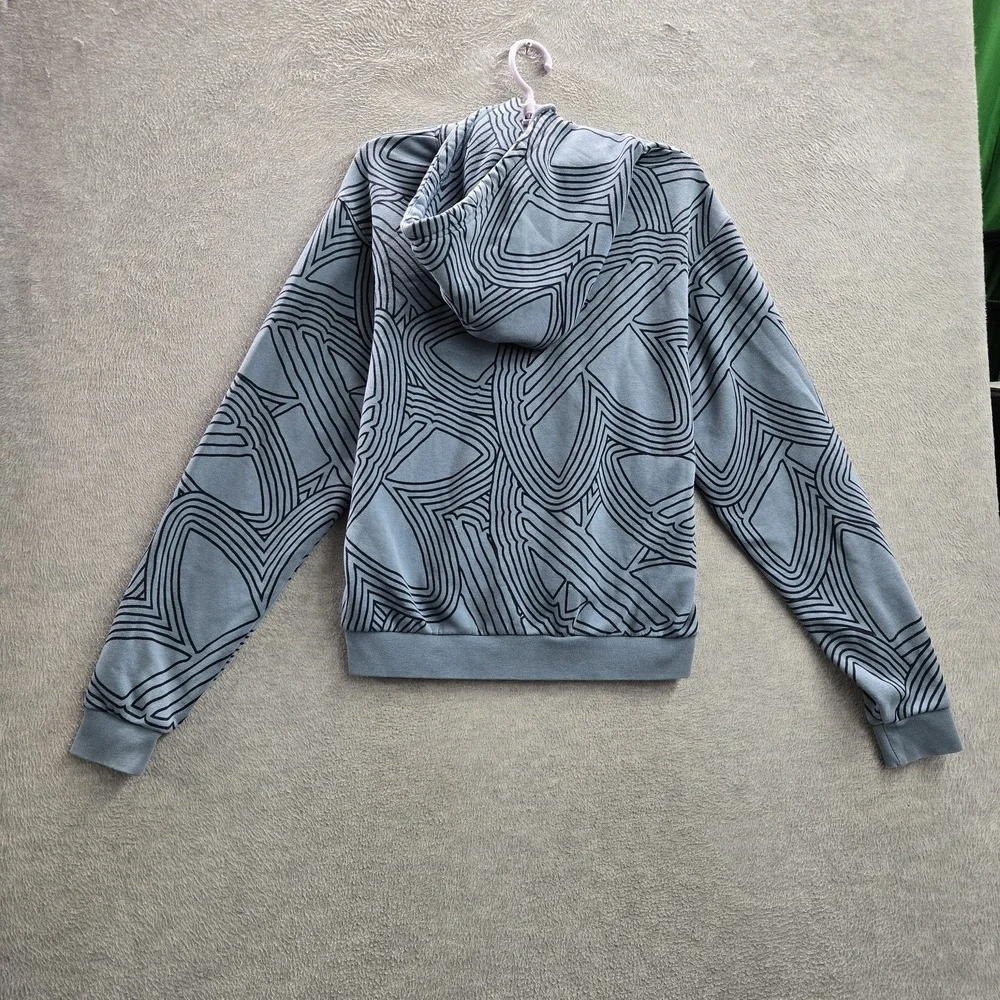 Adidas Men Sweatshirt S Blue Geometric Fleece Club Allover Print Logo Pullover
